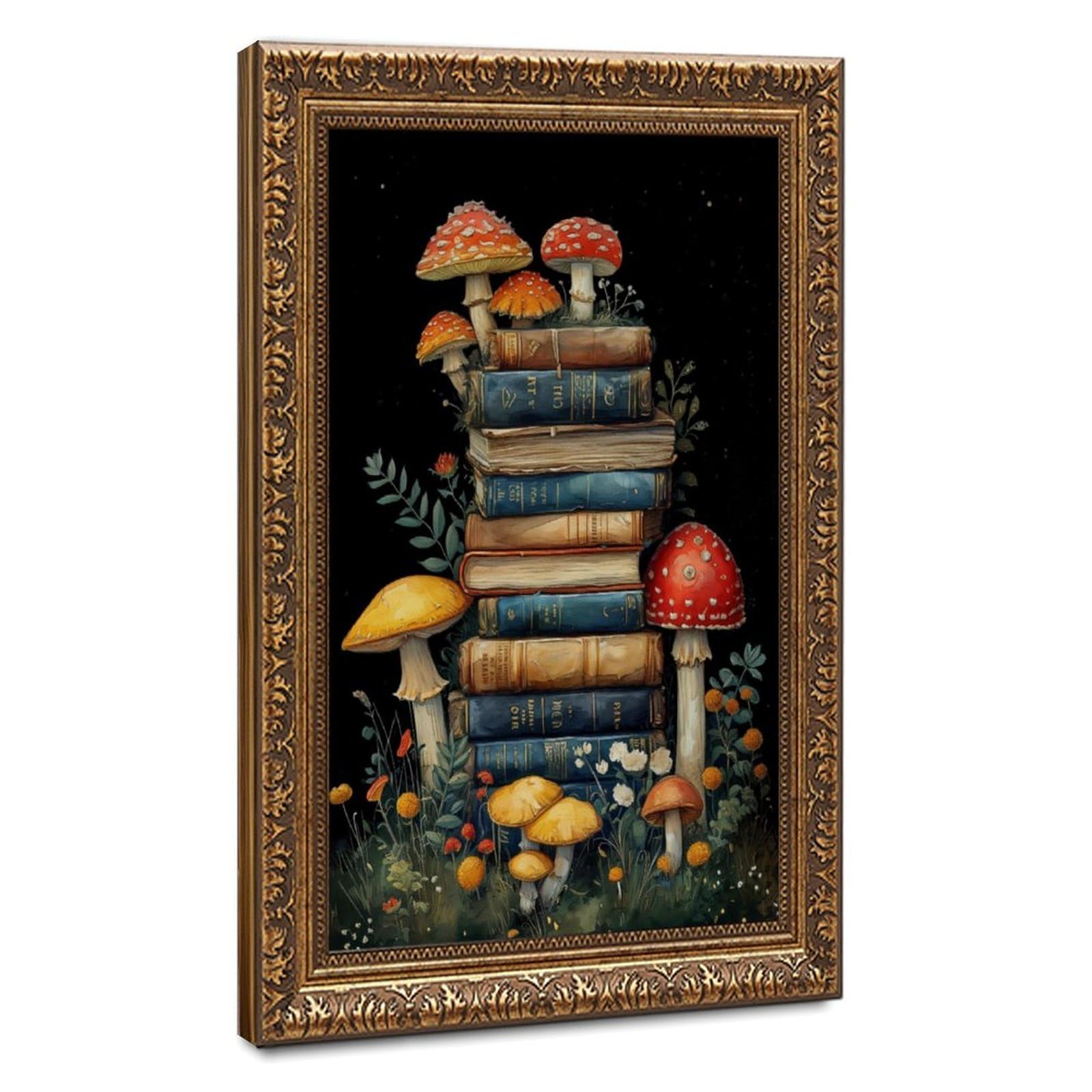 Bareronor Whimsical Mushroom Book Canvas Poster Bedroom Decor Landscape Office Room Decor Gift 24" L X 36" W