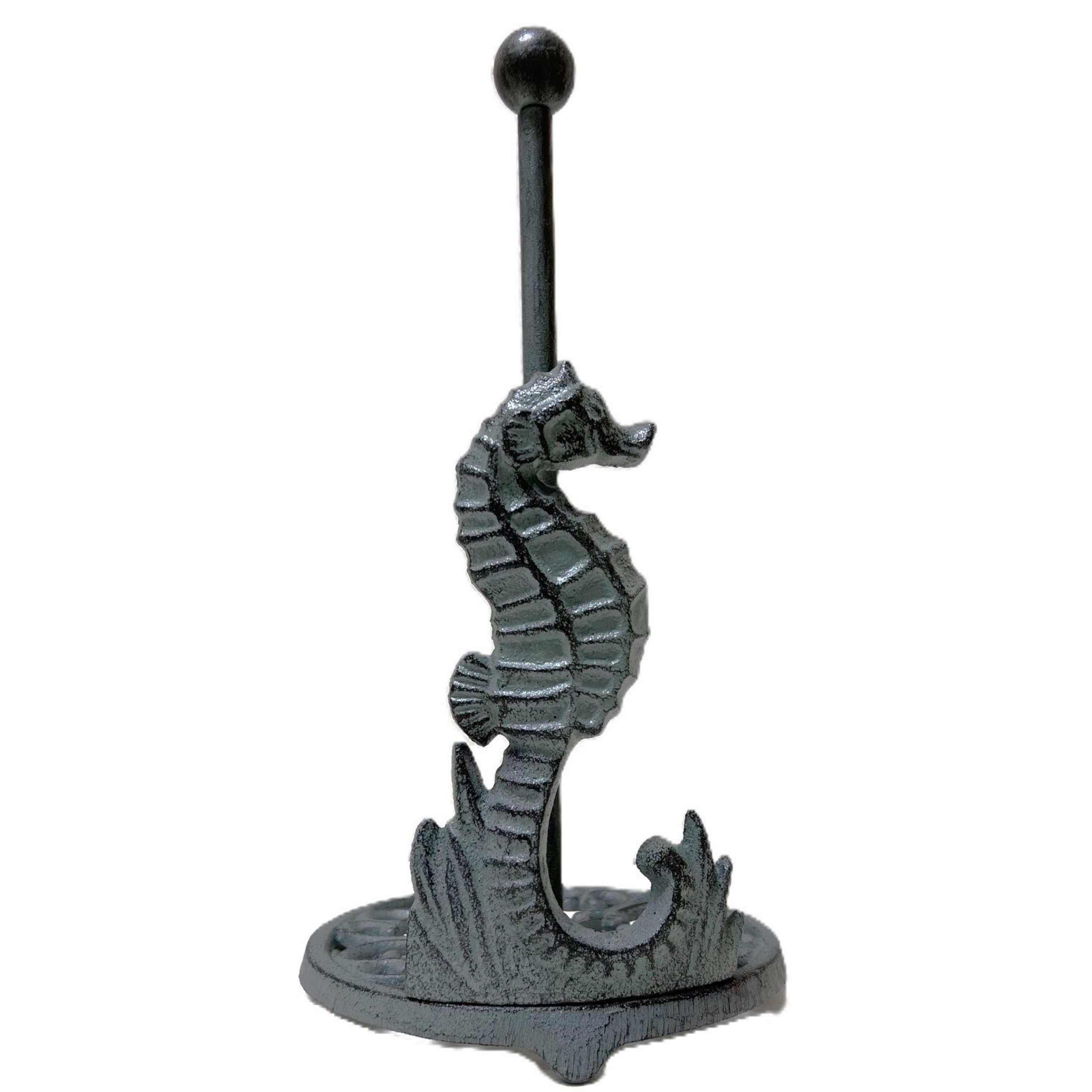 BestGiftEver Seahorse Paper Towel Holder - Coastal Kitchen & Dining Decor with Rustic Patina, Nautical Freestanding Design in Beach House Style for Sea Animal Lover