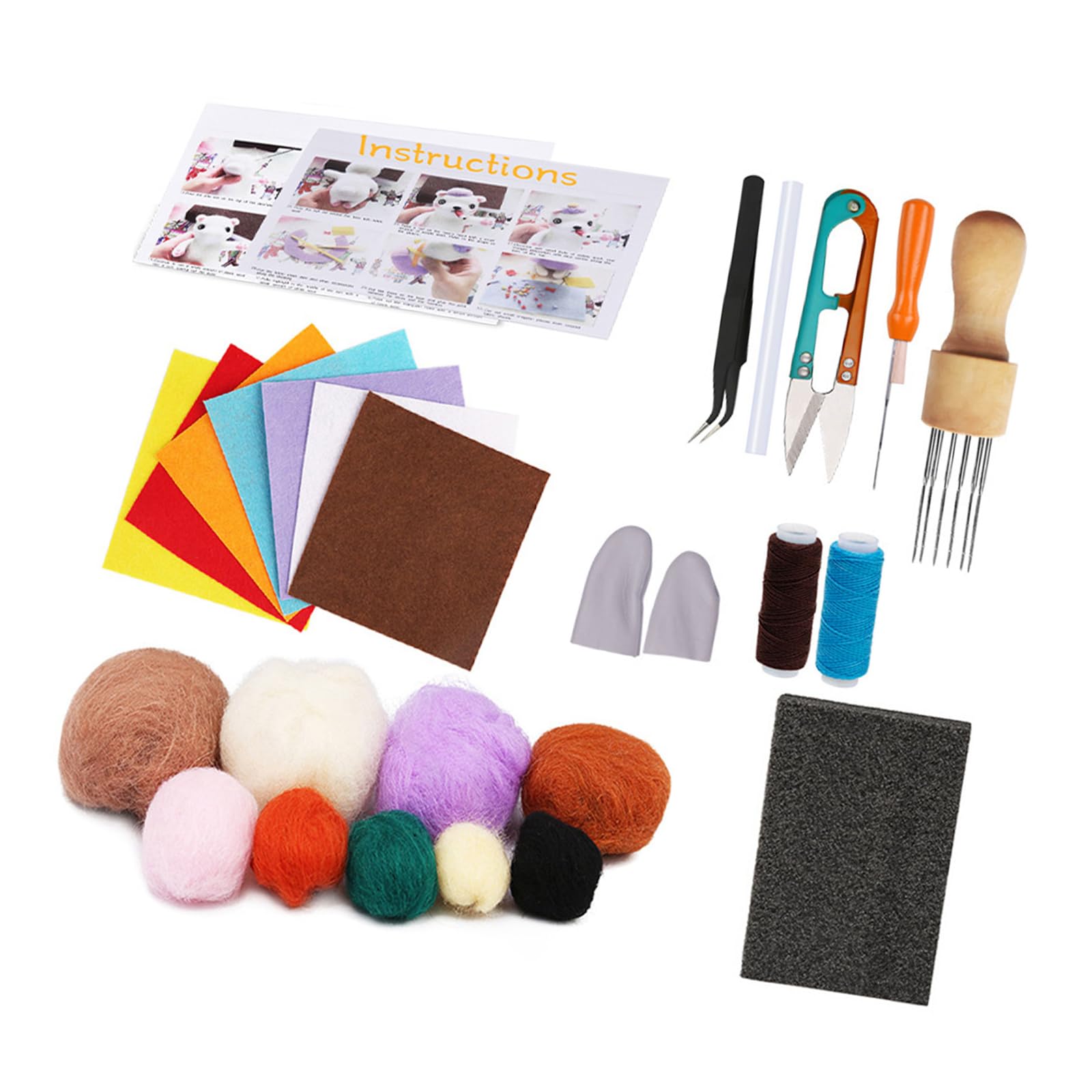 Tsophreniq Bear Animal Needle Felting Supplies for Beginner Little Bear Needle Felting Set with Instruction Wool Roving Felted Wool Celebration Mice