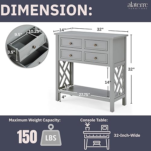 Miniatura 3 de Alaterre Furniture Coventry - Mesa consola de madera de 32 pulgadas de ancho con 4 cajones, color gris