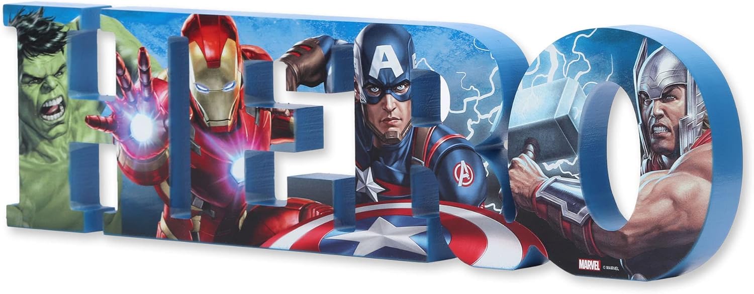 Marvel Hero Character Collage Wood Block Decor - Hang or Display in a Bedroom, Play Room or Man Cave