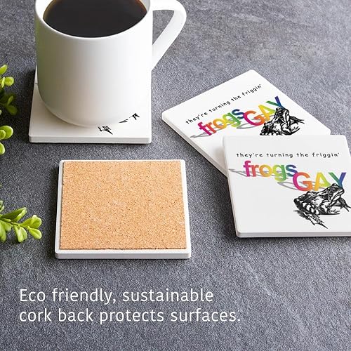 Miniatura 5 de Turning The Frogs Gay!, Joyride Home Decor, 4 posavasos de cerámica, posavasos cuadrados de 4 pulgadas, juego de 4, parte trasera de corcho