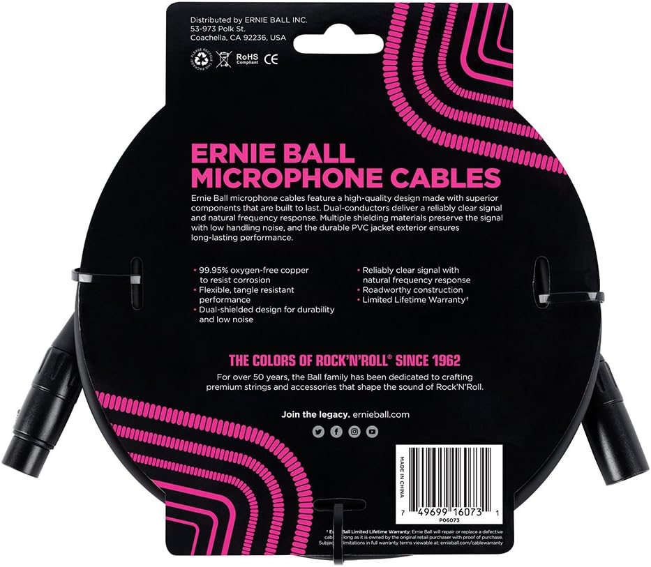 Ernie Ball 20ft XLR Microphone Cable, White (P06389)