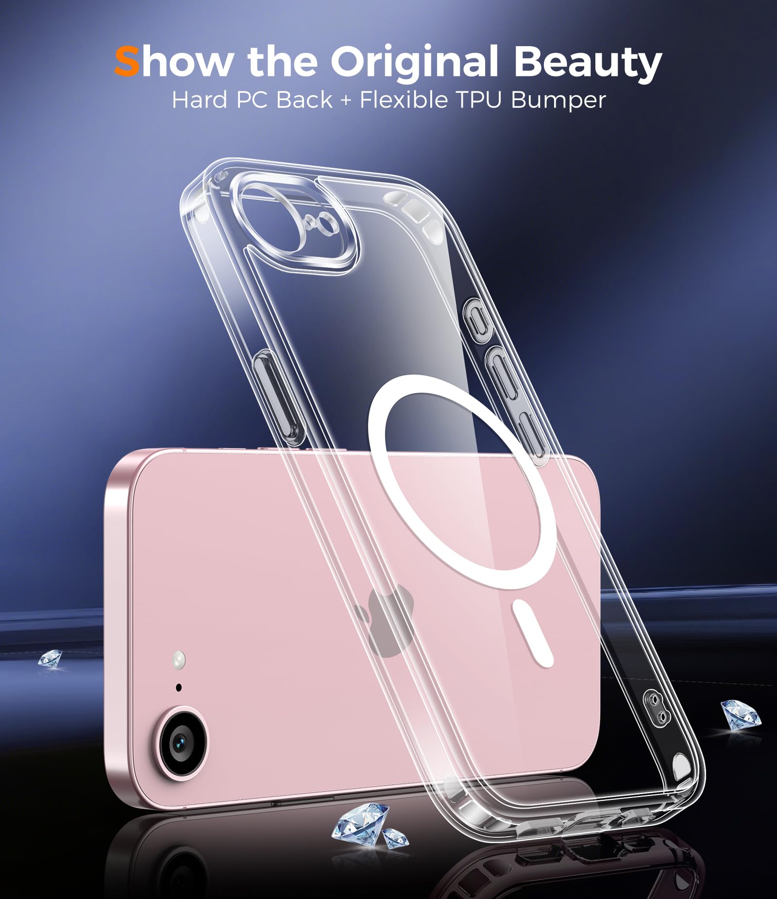 Qasyfanc Magnetic for iPhone 17e Case iPhone 16e Case with 2 Tempered Glass Screen Protector, Compatible with MagSafe, Full Camera Protection, [Anti-Yellowing] Shockproof Protection Phone Case, Clear - 4