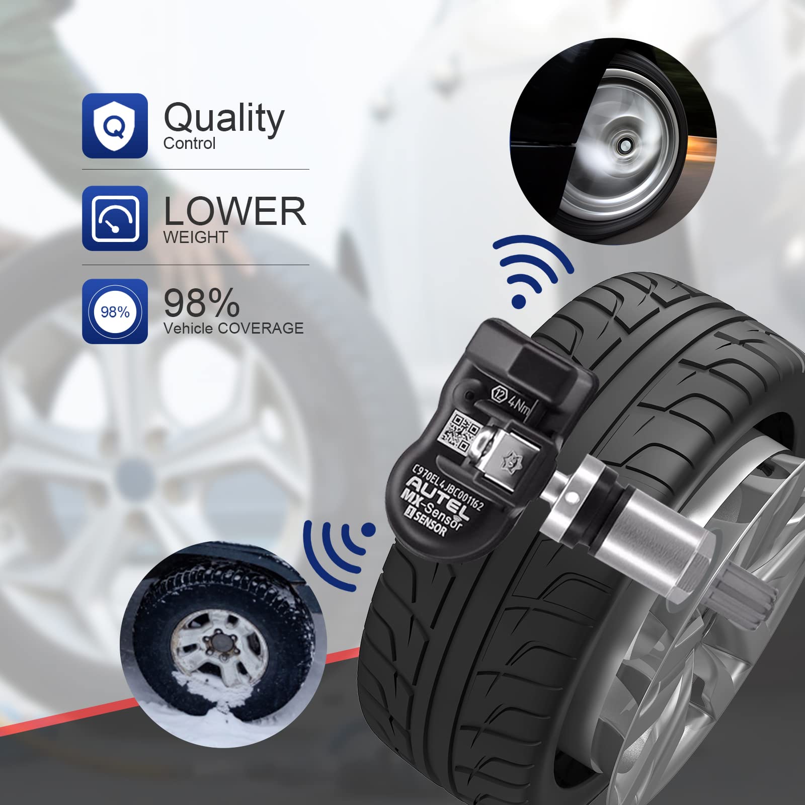 Autel Sensor TPMS, sensor TPMS, sensor de presión de neumáticos, sensor de repuesto de neumáticos de doble frecuencia de 315 MHz + 433 MHz, sensores TPMS programables universales para presión de