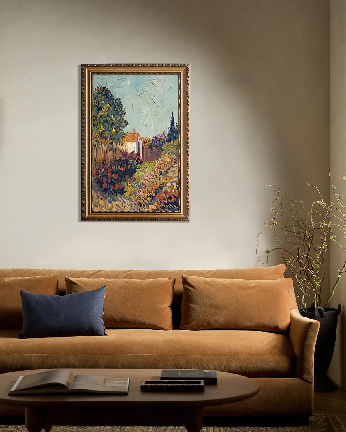 KBKBART Gold Framed Canvas Wall Art for Living Room, Vintage Landscape Oil Painting Farmhouse Decor, Retro Nature Canvas Art Prints for Wall Decor, Rustic Landscape Wall Decor for Bathroom, Bedroom Living Room, Vintage Art Wall Deco r (16"x24")