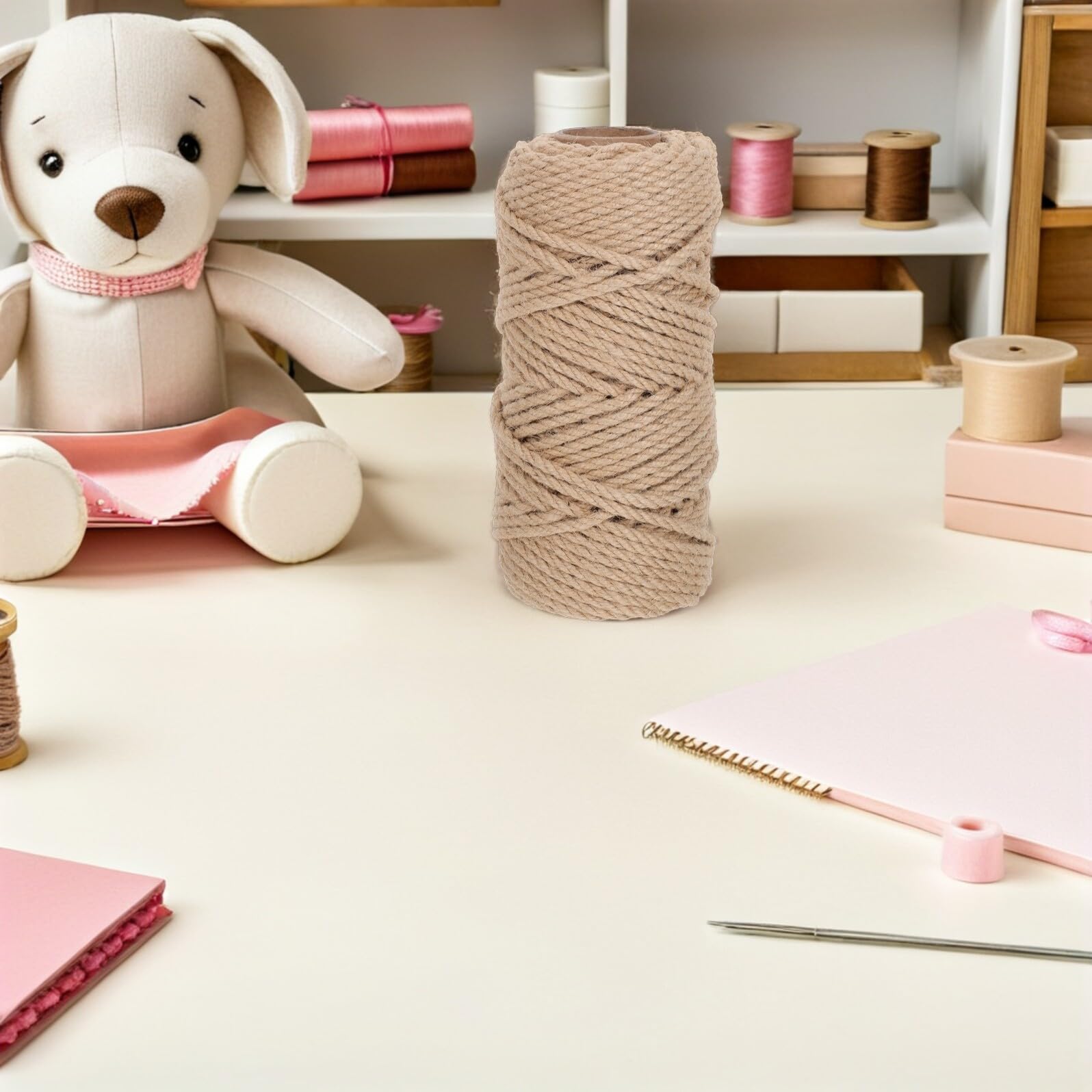 Geflochtenes Hanfseil 2 Rollen Khaki, Heavy Duty, Verhedderungsfrei | Naturfaser für Verpackungen, Professionelle Bastelprojekte, Minimalistischer Rustikaler Stil, Selbstgemacht Enthusiasten