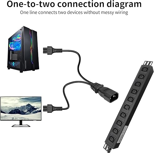 Miniatura 2 de C14 a C5 Y Splitter Power Plug Cord YACSEJAO 10A250V IEC 320 C14 macho a 2* C5 hembra Cable divisor de alimentación para portátil (1 pie11.8 in)