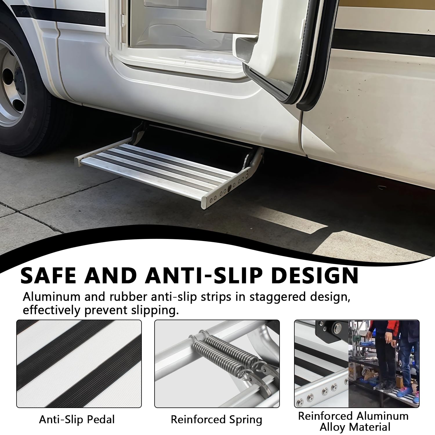 Escalones manuales para Autocaravana con luz LED | de Aluminio, Plegables, peldaños Individuales, Antideslizantes, para autocaravanas, autocaravanas, remolques de Viaje