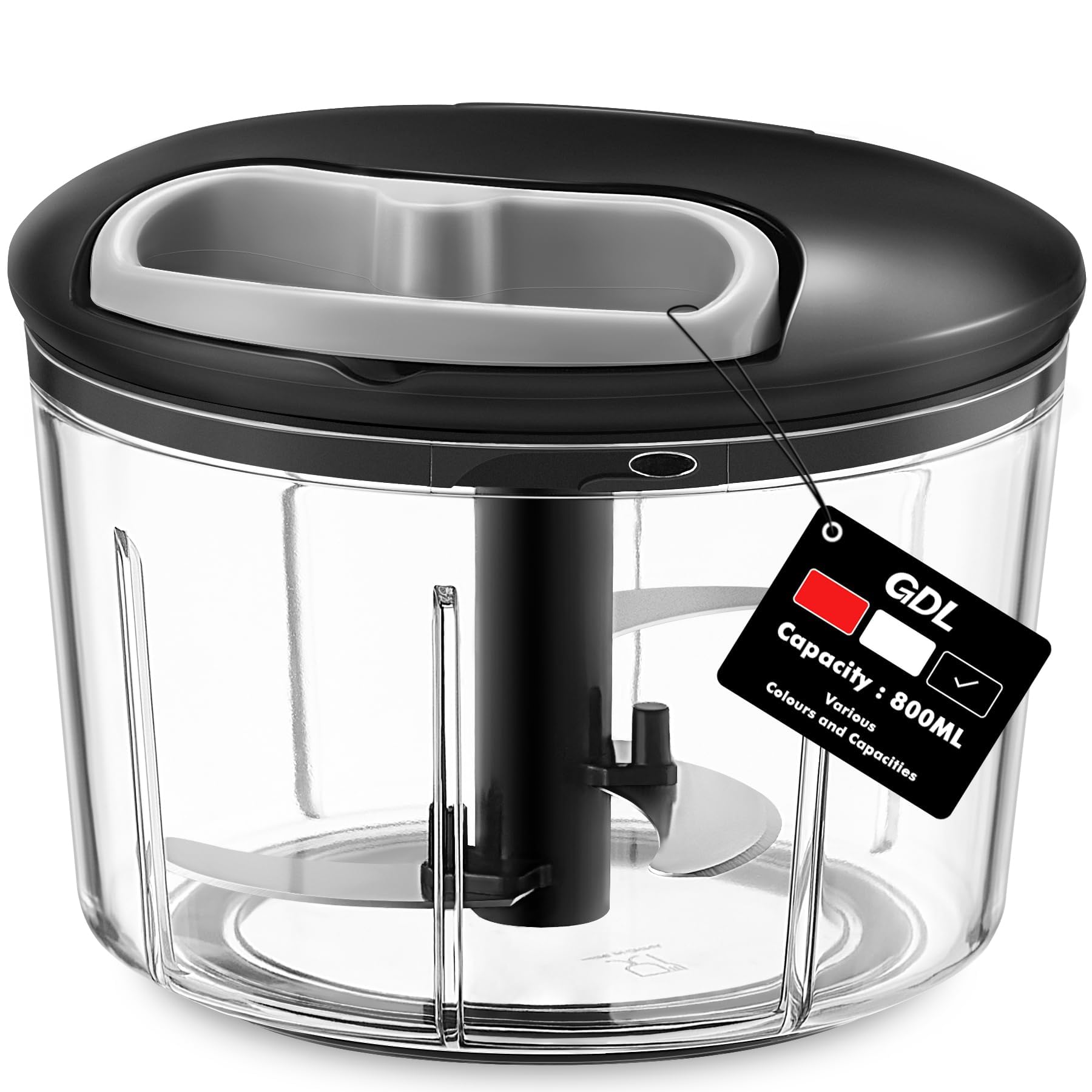 GDL Food Chopper, Pull Onion Chopper Dicer, Hand Powered Food Chopper, Fast Cutting Hand Chopper Mincer for Oinon, Garlic, Nut, 3.4 Cups 0.8L, Black
