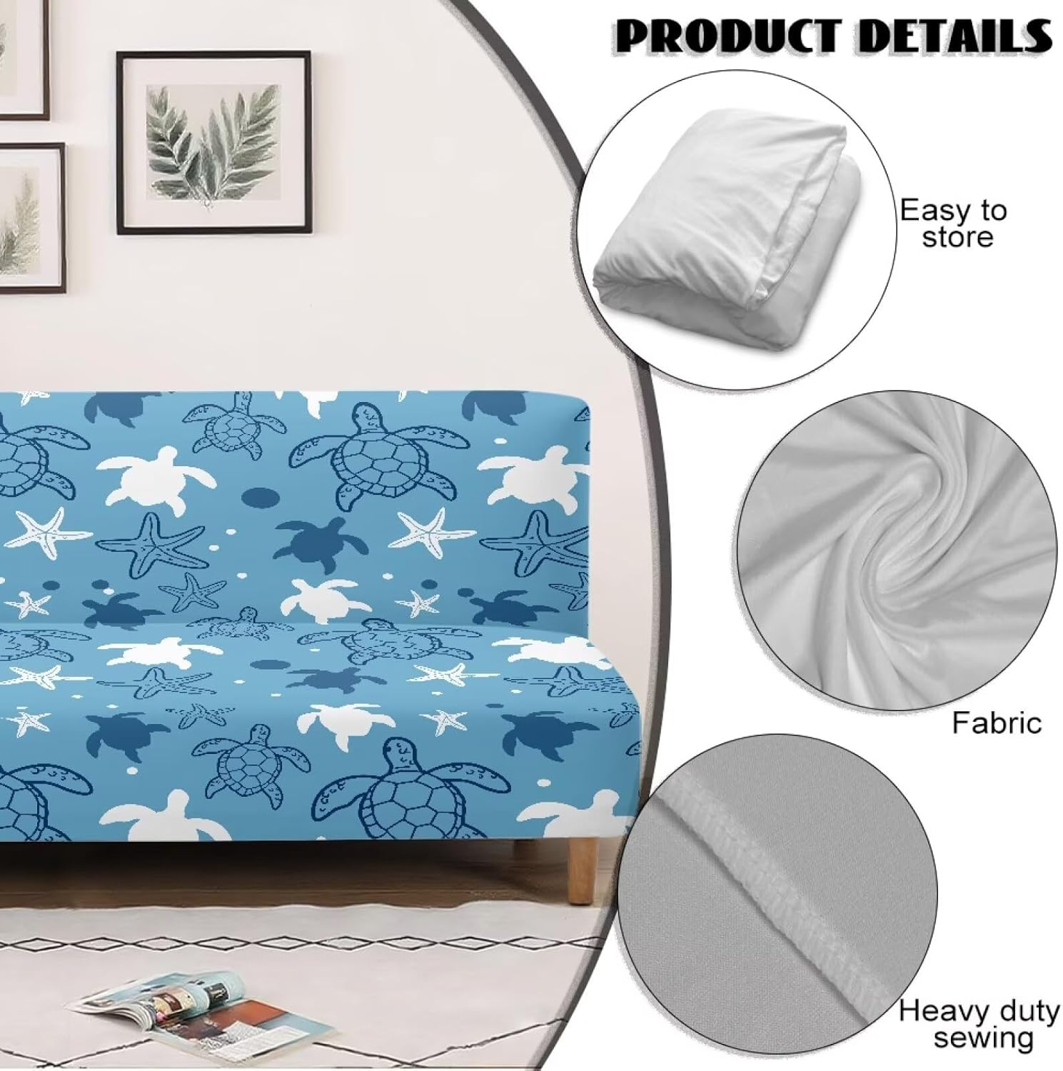 Sea Turtle Futon Cover Sofa Covers Slip Covers Armless Couch Cover Ethnic Stretch Futon Slipcover Protector for Living Room Home Decor