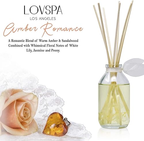 Miniatura 4 de LOVSPA - Set de difusor de cañas, difusor de aceite perfumado con aroma a ámbar romántico y varillas, accesorios de fragancia para el hogar para