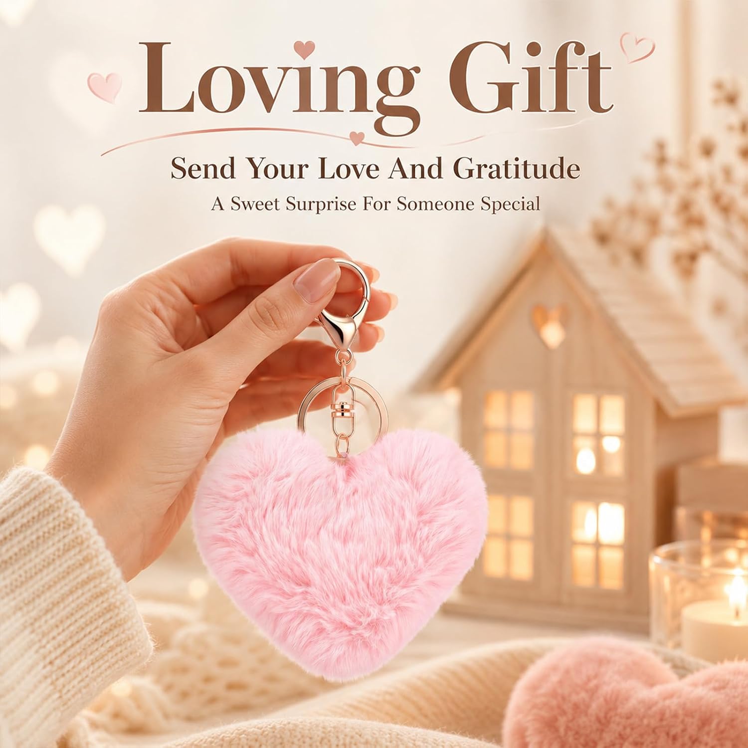 Plush Keychain, Pink Heart Keychain Bag Charm for Women