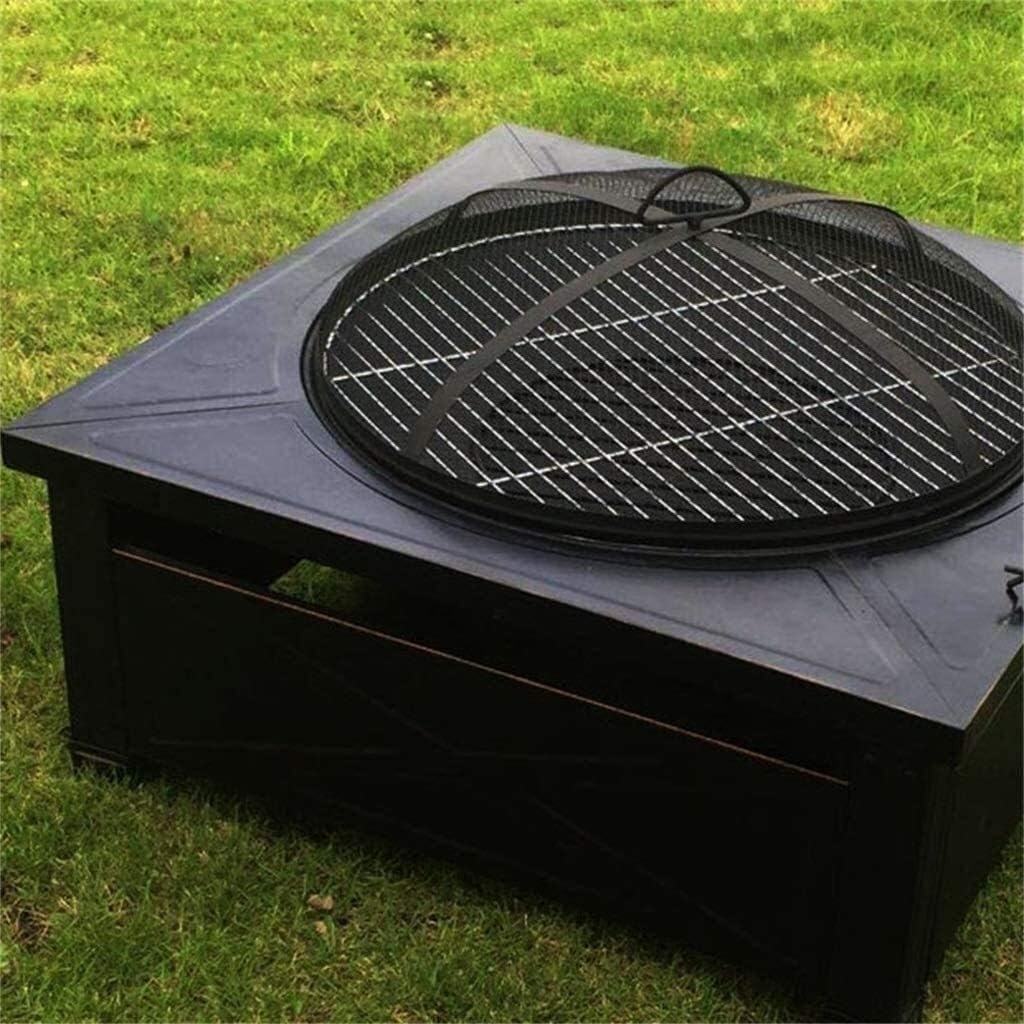 Outdoor Fire Pit 32'' Outdoor Fire Pit Table, Multi-Purpose Square Fireplace, Backyard Patio Garden Outside Wood Burning Heater with BBQ