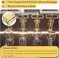 Vista 6 de LINFIDITE Soporte dorado para copas de vino debajo del gabinete, paquete de 2, ahorro de espacio, fácil instalación, antideslizante, diseño