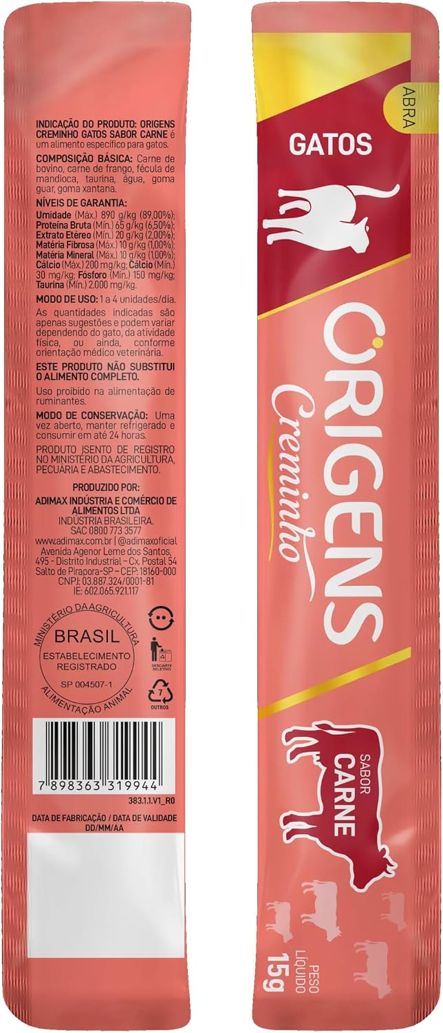 Display Origens Creminho Carne 24 tubos de 15g Petisco Cremoso Gatos
