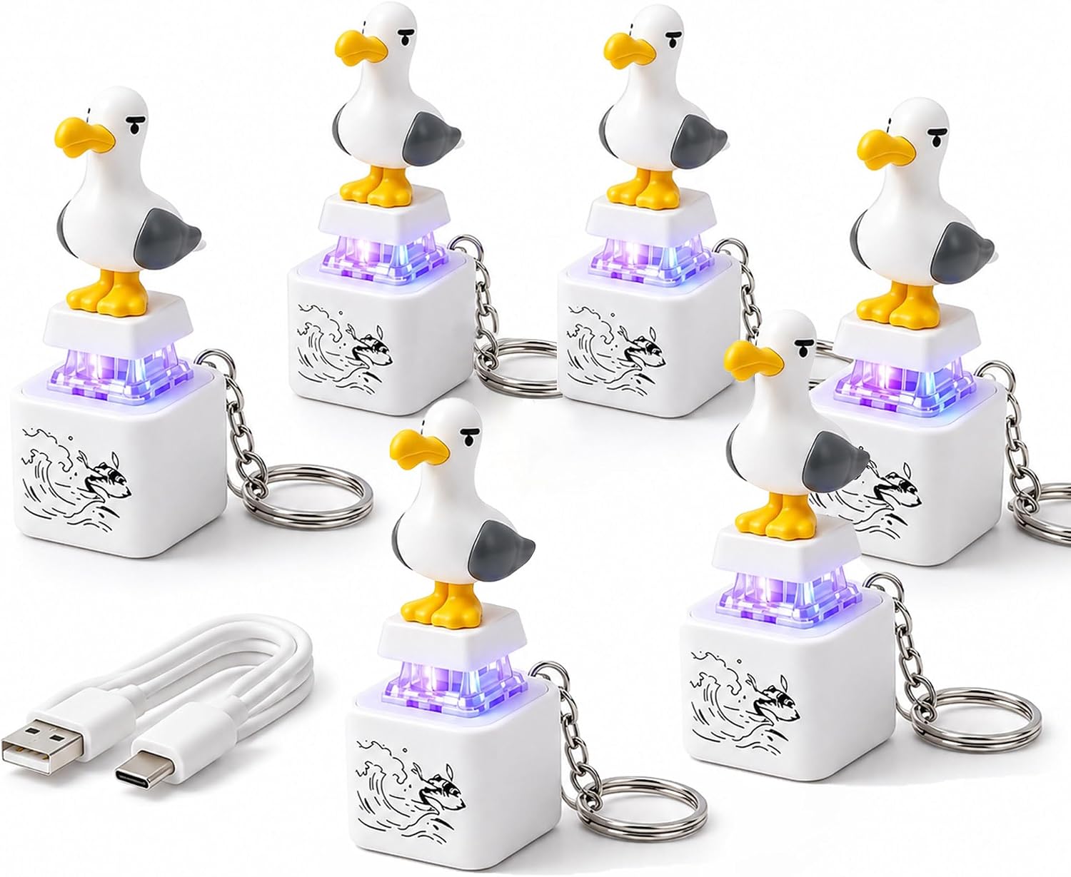 Seagull Mine Button Keychain Rechargeable Clicker Real Sound RGB LED light