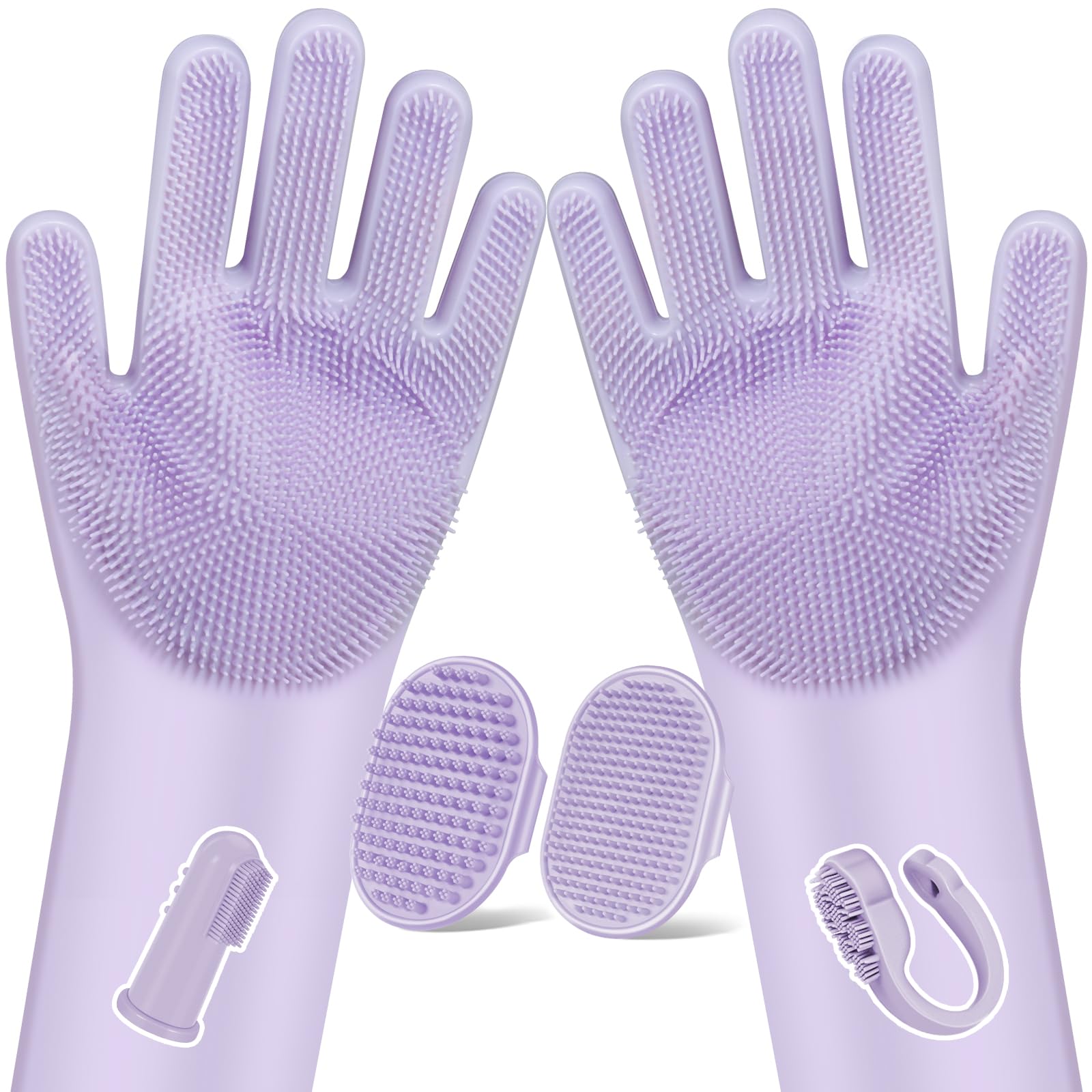 6PCS Pet Grooming Kit for Dogs,Cats and Horses | Dog Washing Gloves | Dog Bath Brush | Dog Bath Gloves | Dog Shampoo Brush | Pet Grooming Gloves | Dog Bath Supplies (Purple)