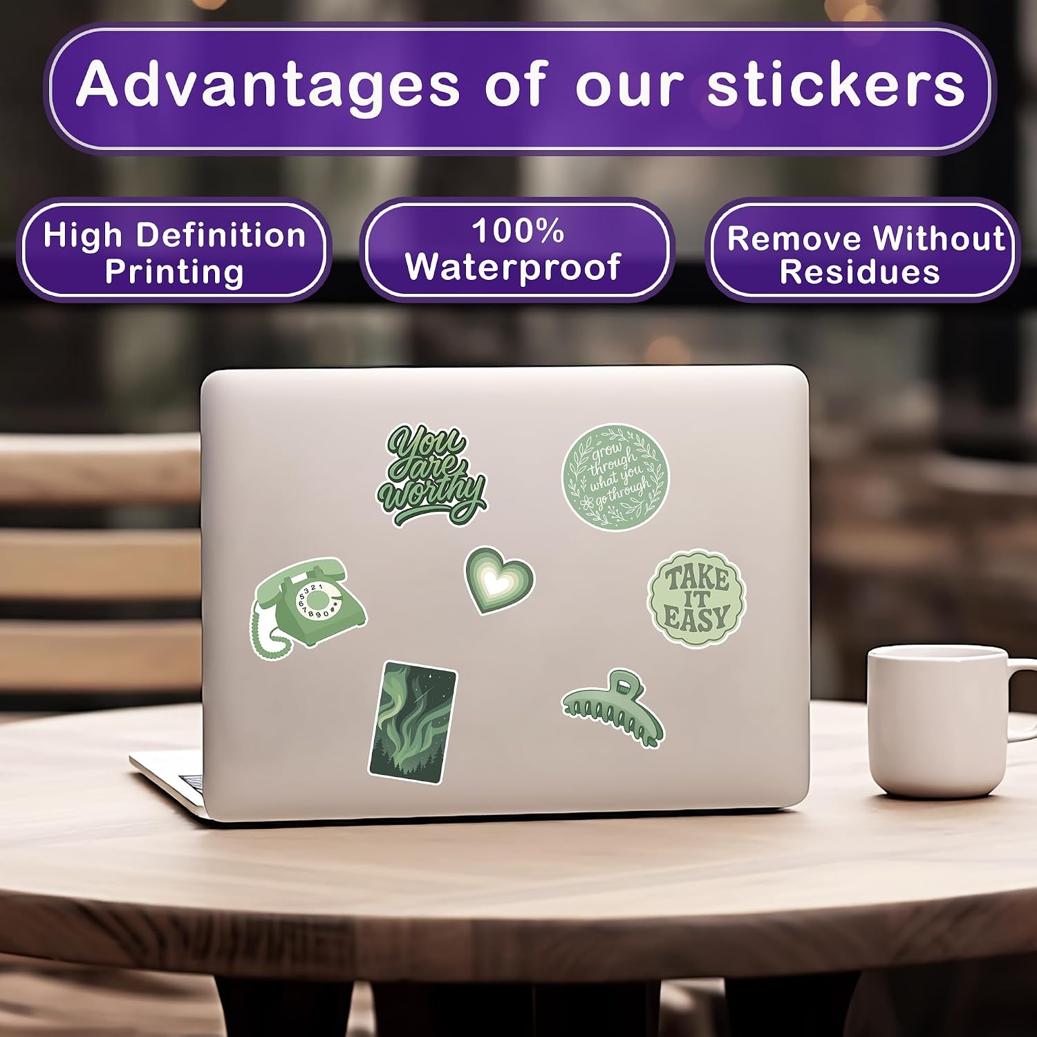 50 Pcs Green Stickers Aesthetic Sage Vinyl Decal Waterproof Matcha Sticker Laptop Phone Water Bottle Tablet Cup Scrapbook Journal Helmet Skateboard Locker Notebook Gifts for Teens Women image 3
