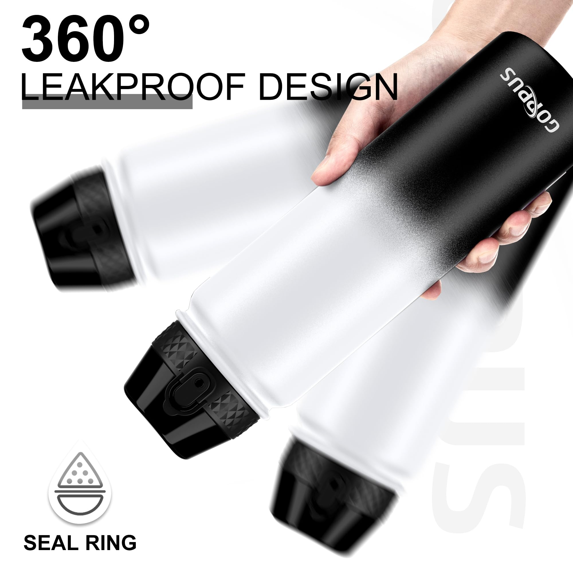 GOPPUS 1L/32oz Stainless Water Bottle with Straw Double Wall Insulated Bottles with Strap Reusable Vacuum Thermal Flask Leakproof Keep Cold Drinks Bottles with Flip Top Lid for Gym Men Women BPA Free - Image 3