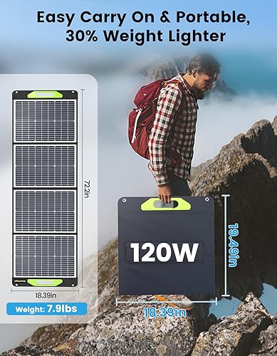 Miniatura 7 de Greenmagic - Panel solar portátil de 120 W, panel solar plegable de 120 W de 19 V para acampar al aire libre, casa rodante, resistente al agua IP67
