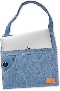 Denim Shoulder Bag for 13-inch MacBook Air M2/A2681 M1/A2337 2022-2018, MacBook Pro M2/A2686 M1/A2338 A2251 2022-2016, 12.9 iPad Pro 5th/4th/3rd Gen, Vintage Style Retro Blue Jeans Case Sleeve