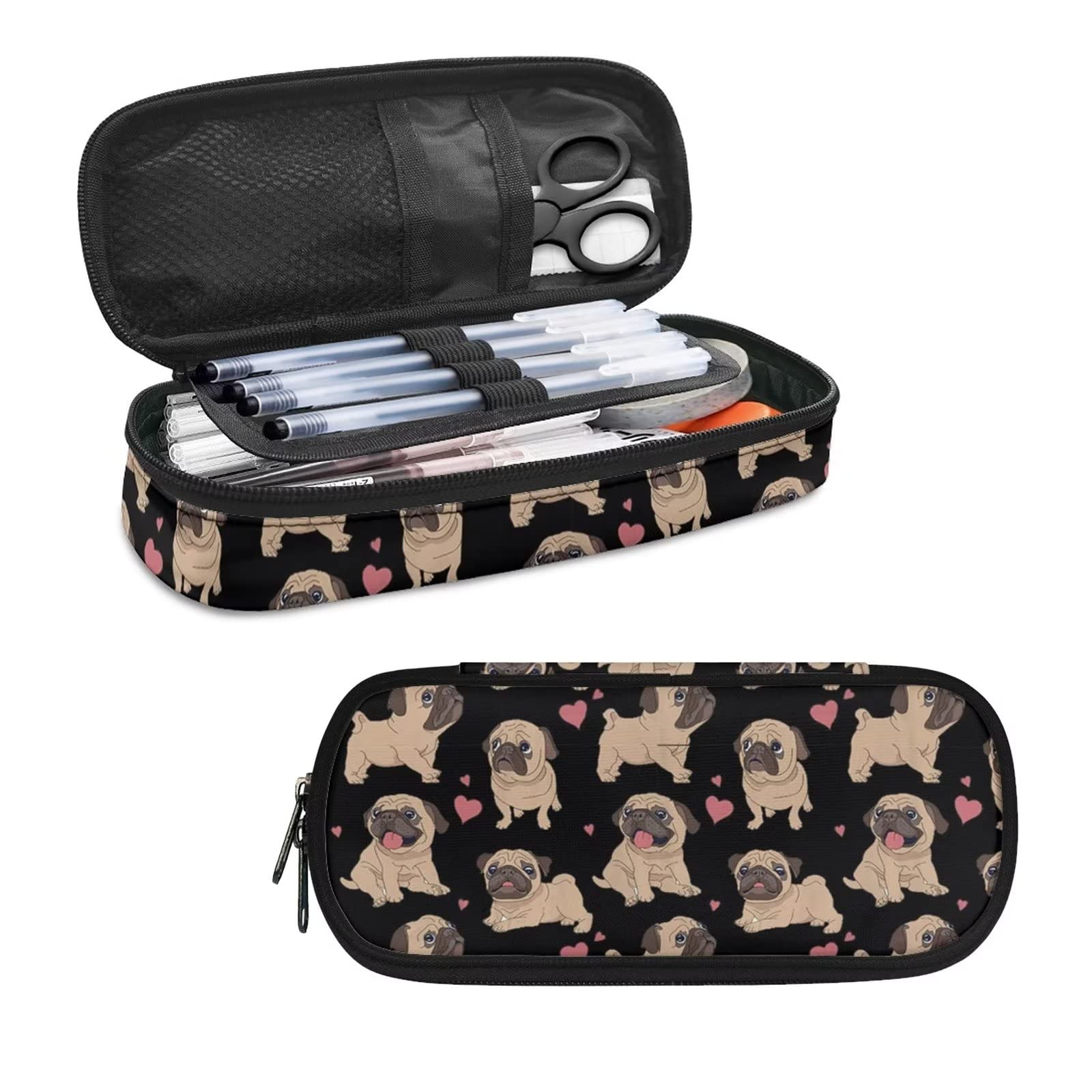 HELLHERO Pug Dog Pencil Case for Kids School Pencil Pouch for Girls Boys Pen Box Bag Sturdy Storage Pouches Stationery Organzier Cosmetic Bags Coin Purse