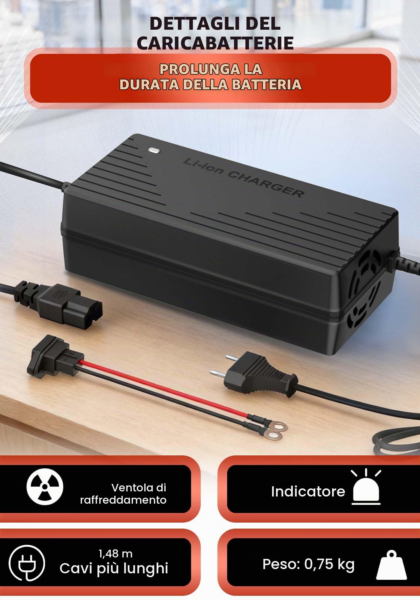 Caricabatterie al litio da 29,2V 10A per batteria LiFePO4 da 24V (25,6V),Caricabatterie AC-DC al Litio LiFePO4 24V per camper, impianti isolari, famiglie