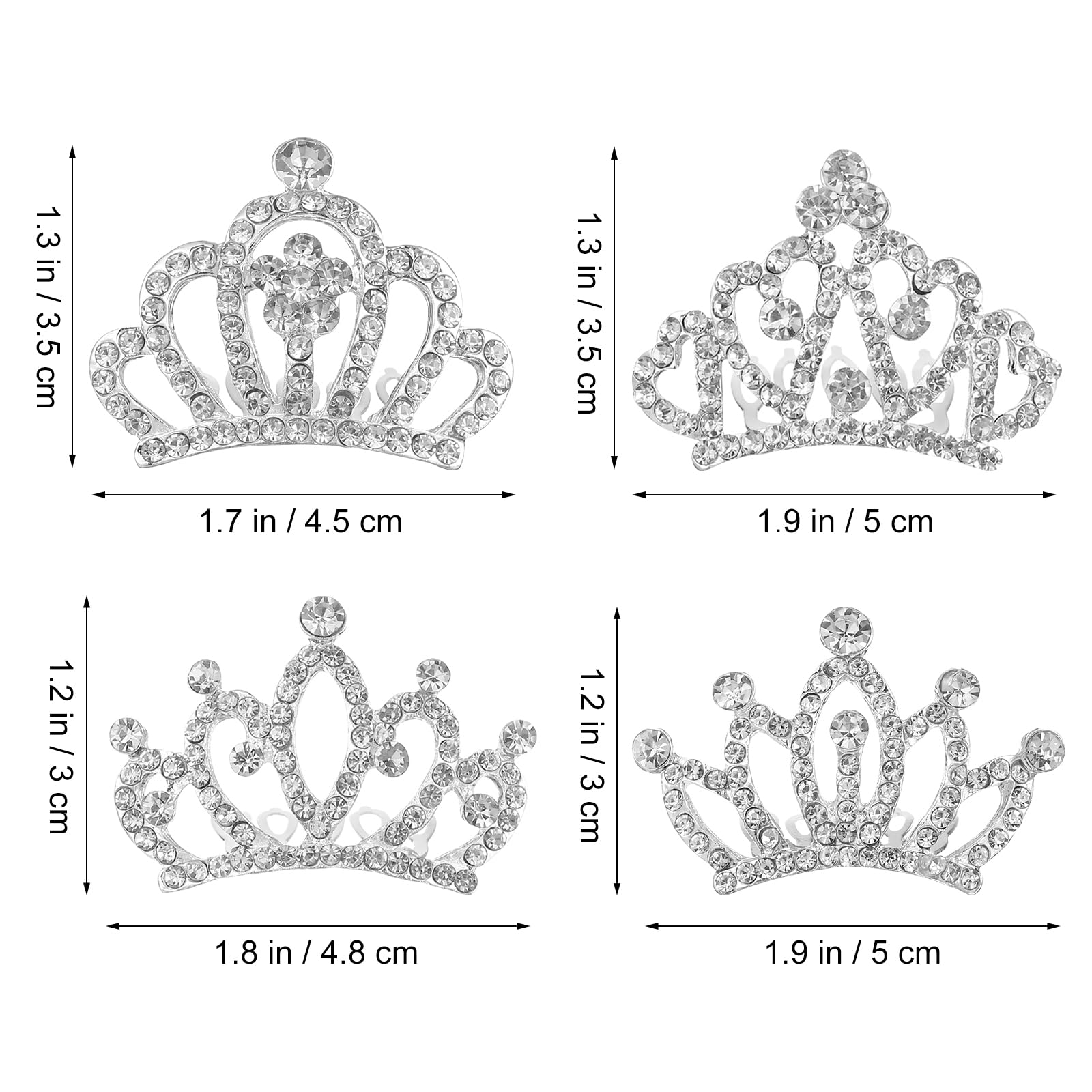 minkissy 4pcs Crown Comb Hair Clips for Girl - Medium Crown Hair Clips Combs for Kids Mini Tiara Hair Clips Small Crown Hair Comb Alloy Rhinestone Crown for Girls Kids Silver - Image 3