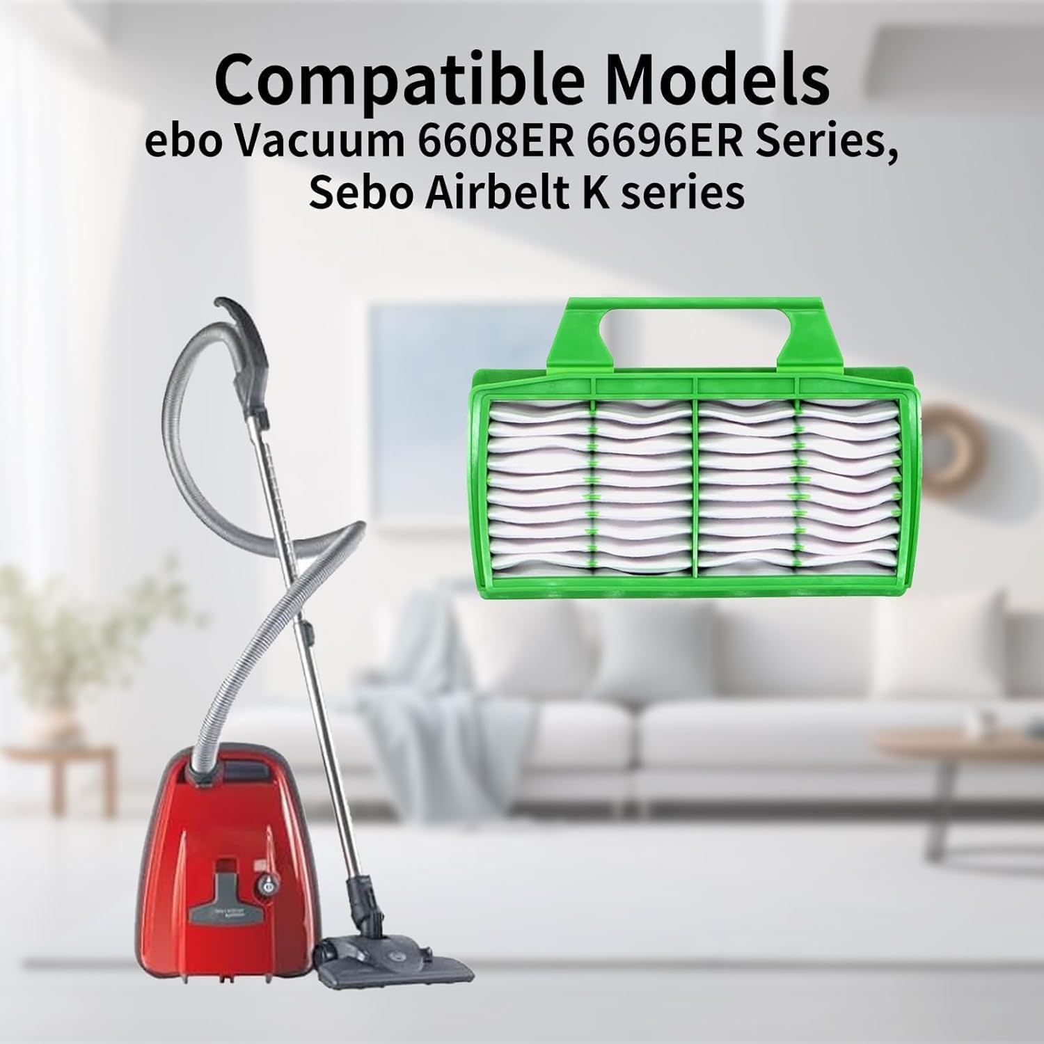 4 Pack Vacuum Filters Compatible with Sebo 6608ER 6696ER Series, Fits for Sebo AIRBELT K All Models 6629ER and Airbelt K1 K3 Vacuum Cleaners