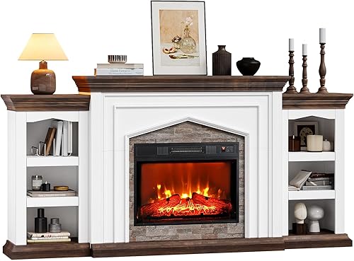 LGHM Soporte de TV con chimenea de 80 pulgadas para televisores de hasta 90 pulgadas, chimenea eléctrica con chimenea, centro de entretenimiento de