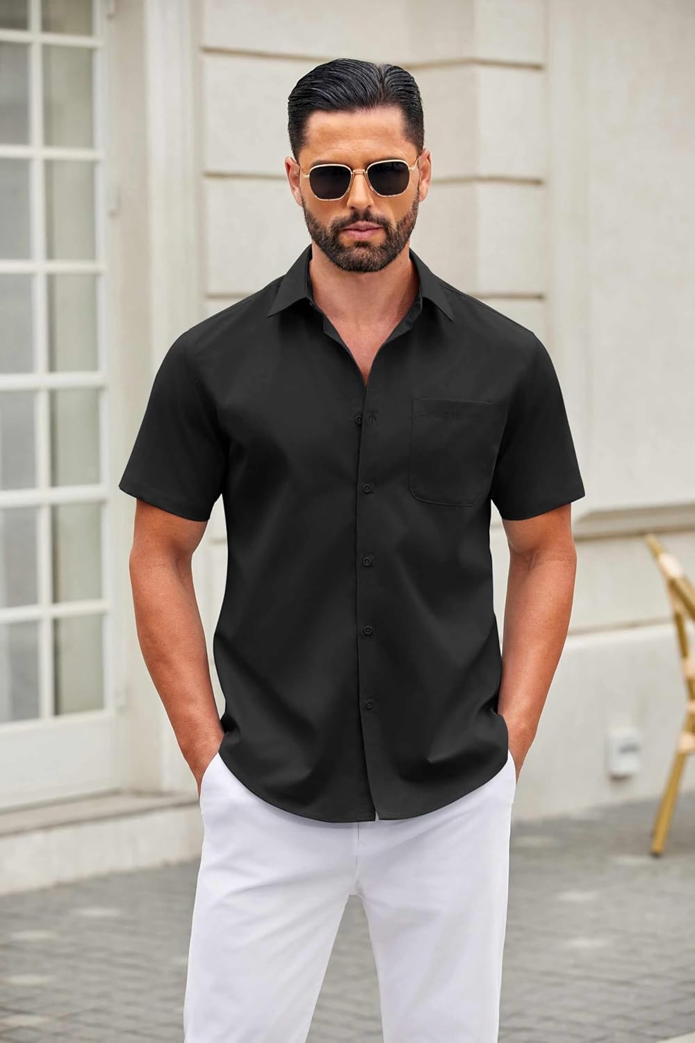 COOFANDY Mens Short Sleeve Button Down Shirts Casual Dress Shirt Untucked Shirts with Pocket - Image 2