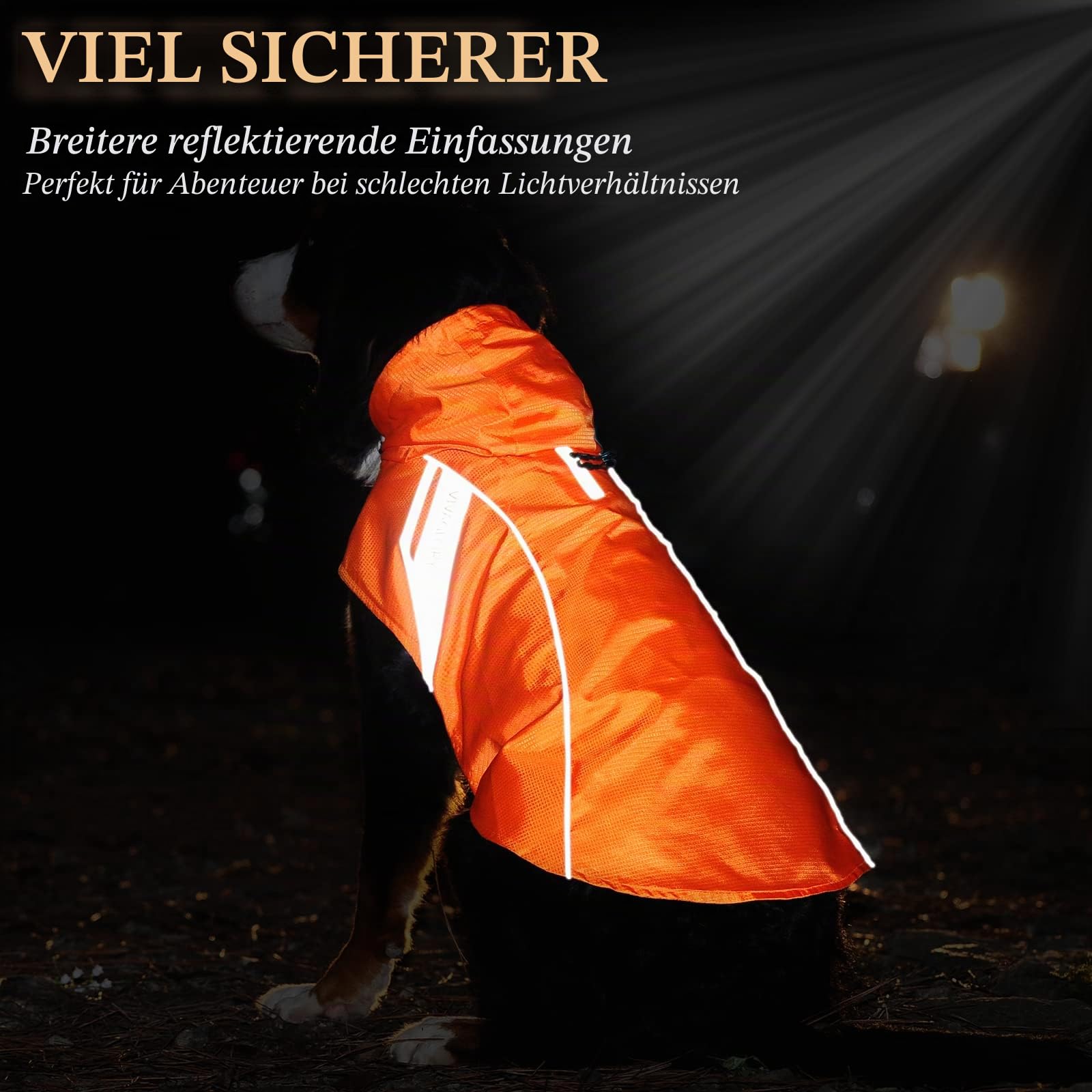 VIVAGLORY Wetoff Hunderegenmantel, Regenmantel Hund für Winter, Hunderegenjacke, Wasserdicht & Reflektierend Gefütterter Regenschutz, XL, Orange | Regenjacke mit Kapuze und Loch für Geschirr, wasserdicht und leicht, für Welpen, Hunde
