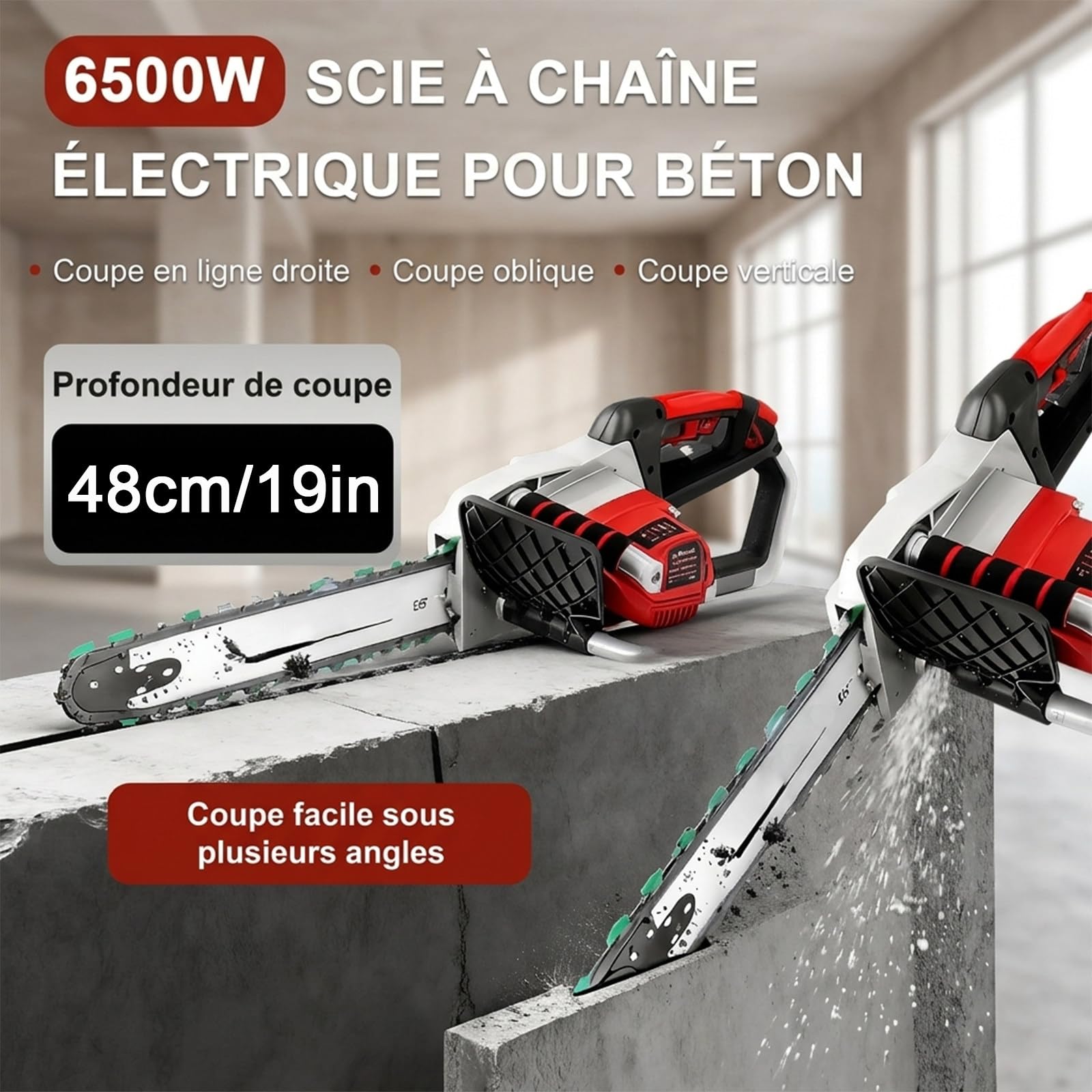 Tronçonneuse à Béton, Scie à béton électrique avec Pompe à Eau, 2 Chaînes et 2 Guides, Profondeur de Coupe 35 cm/48 cm, Chaînes pour Granit, Béton et Pierre 48cm