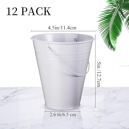 Miniatura 3 de Paquete de 12 cubos galvanizados cubo de metal con asa 45 x 5 pulgadas lata mini cesta redonda para plantas mini contenedor de juguetes suministros