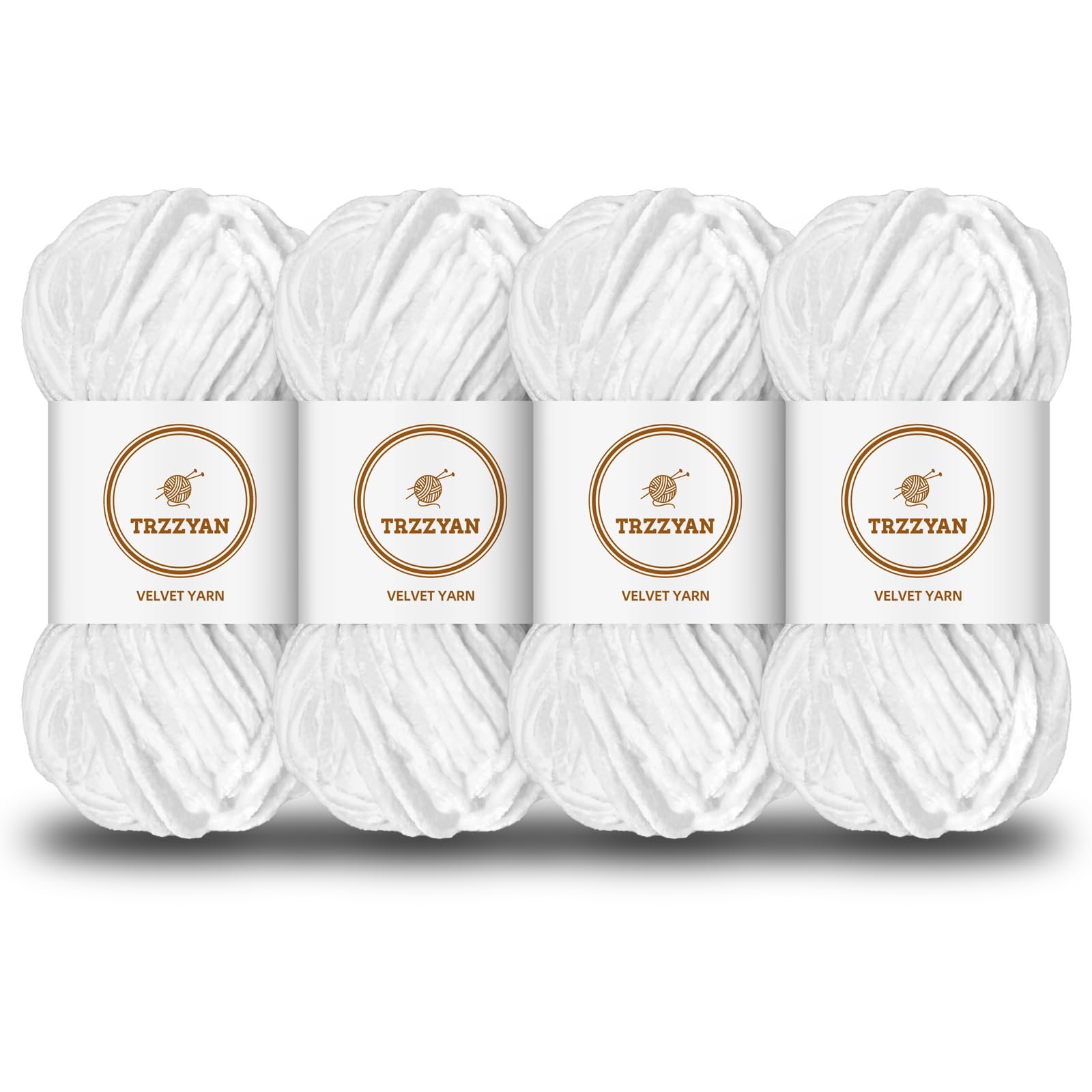 3.5 oz/Skein Chenille Plush Velour Cozy Float Lines for Fancy Lines for Crochet DIY Thick Weave Making Toys, Clothing (4 skeins, Snow White)