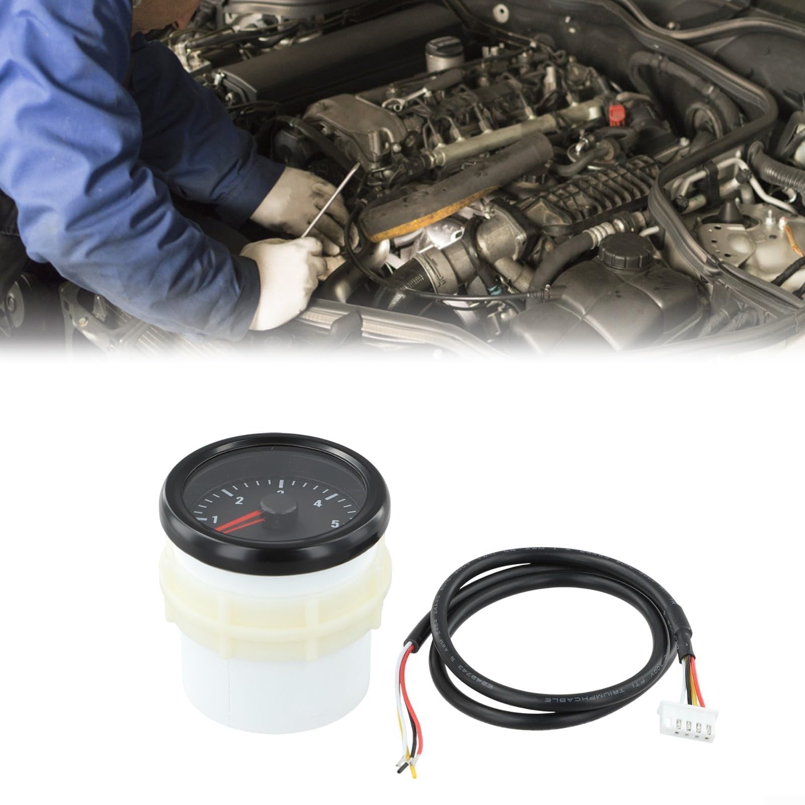 Jauge électrique de 52 mm pour moteurs diesel, affichage du tableau de bord 0-6000 tr/min, instrument de surveillance du moteur en plastique noir