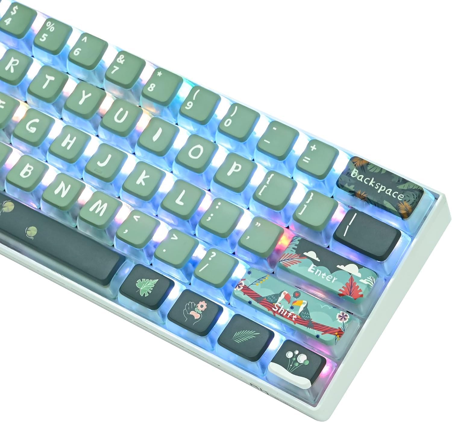 Green Pudding Keycaps - PBT Translucent 118 Key ASA Profile Keycap Set for 60 Percent Mechanical Keyboards (Green Forest)