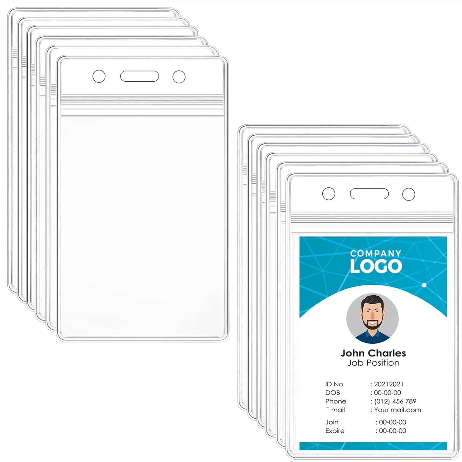 10 Pcs ID Card Name Badge Holder Clear Vertical Waterproof Plastic Name Tag Badge Holder for Office School