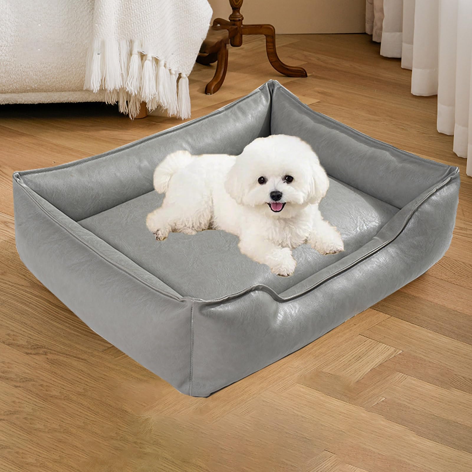 Canapé-lit pour chien en cuir gris pour le salon taille L