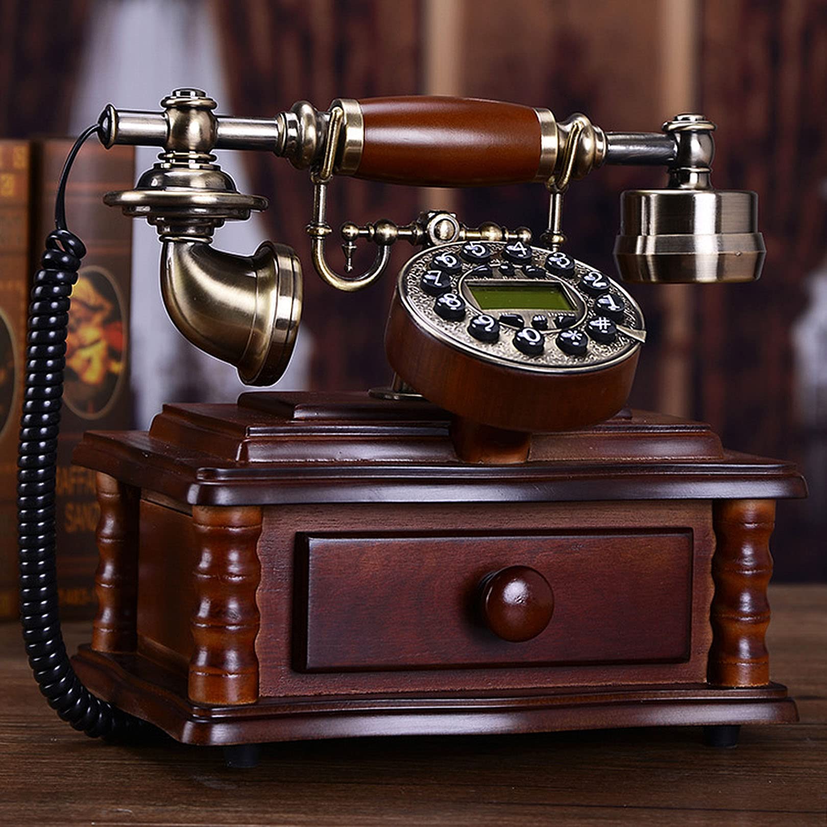 Wielofunkcyjny, zabytkowy, analogowy telefon przewodowy, telefon retro, telefon domowy, telefon stacjonarny z identyfikacją dzwoniącego