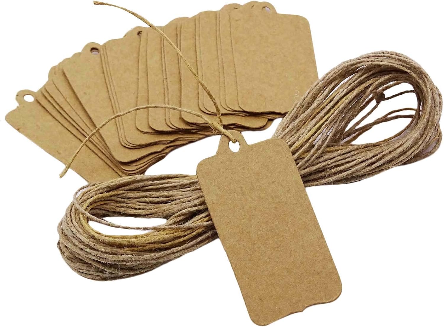 500 PCS Kraft Paper Rectangular Shape Tags Bonbonniere Wedding Favor Brown Hang Tag with Free Natural Jute Twine