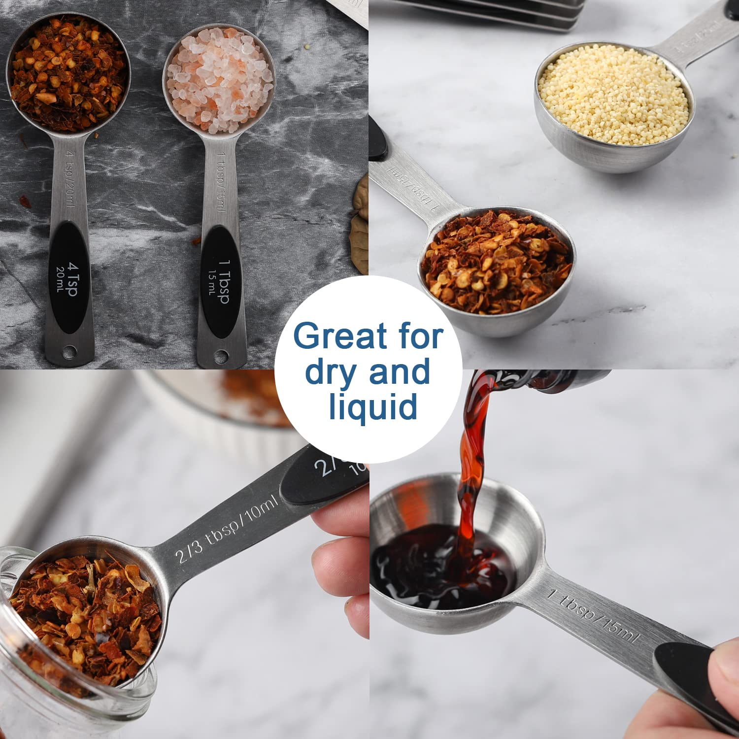 Juego de 9 cucharas medidoras magnéticas apilables de acero inoxidable para medir ingredientes secos y líquidos