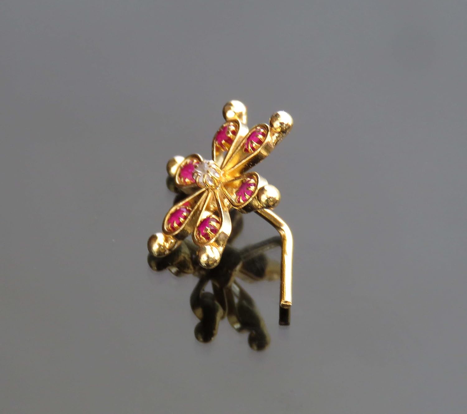 Gold Plated Jewelry Flower Nose Hoop Indian Nose Ring Traditional Nose Stud Diamond Nose Piercing Gift For Her Indian Nose Stud