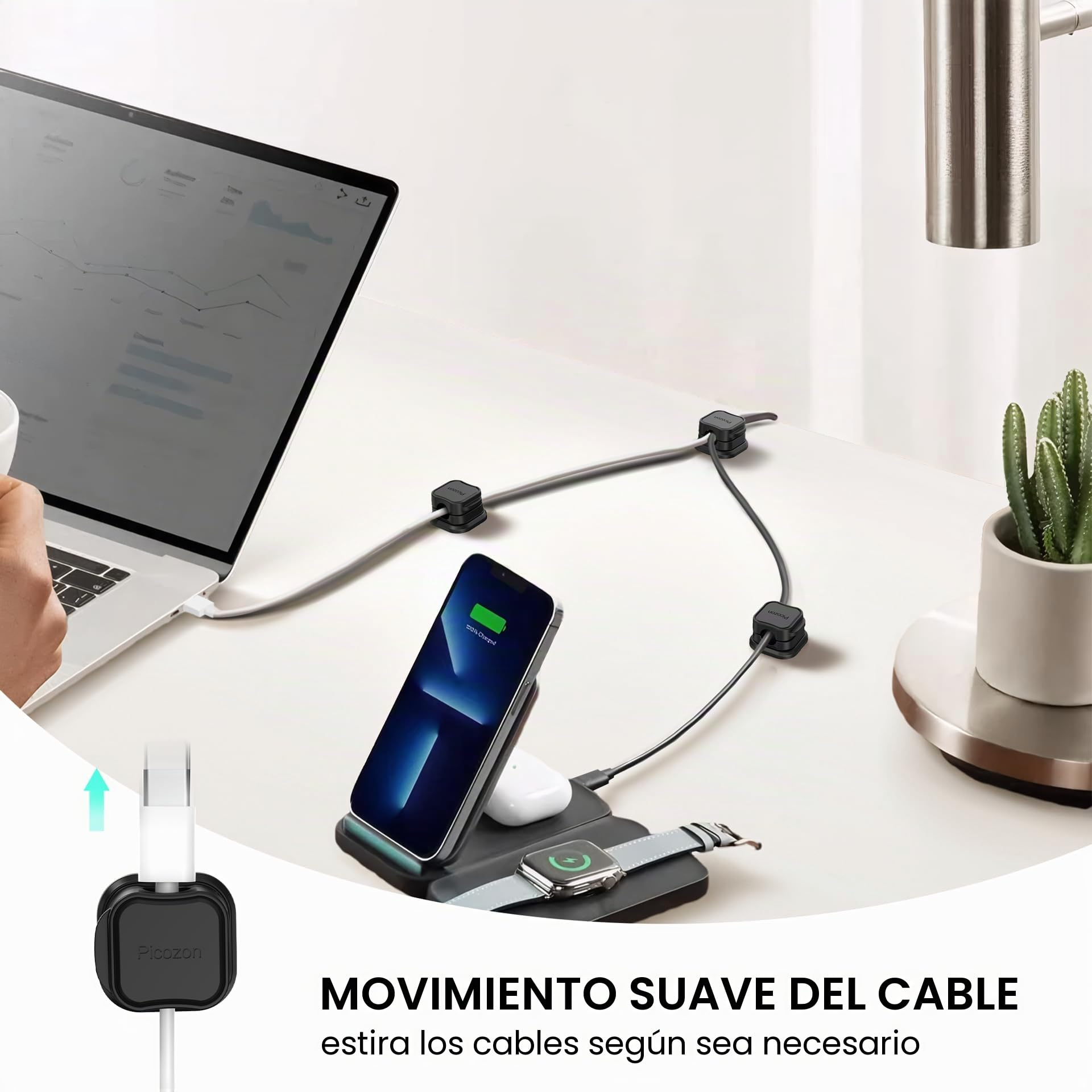 Paquete de 12 Clips de Cable magnético Organizador de Cable Soporte, Picozon Adhesivo Gestión de Cables, Cable Teléfono Cargador USB Soporte de Cable para Coche, Oficina Escritorio Doméstico - Negro