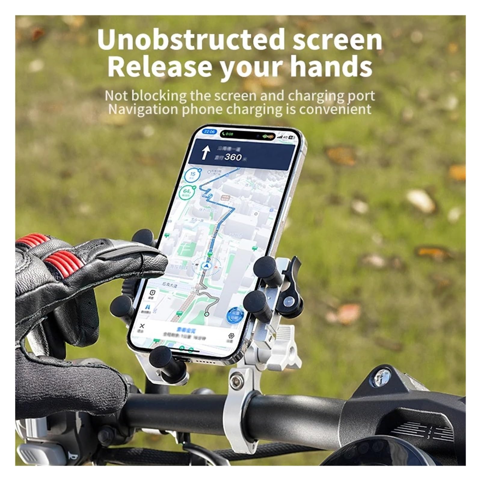 Supporto Per Telefono Moto Porta Cellulare Moto Staffa GPS per moto | Nuovo Supporto Mobile Universale Ammortizzante Staffa Di Navigazione Per Bici Lega Rotante A 360°(D Black)