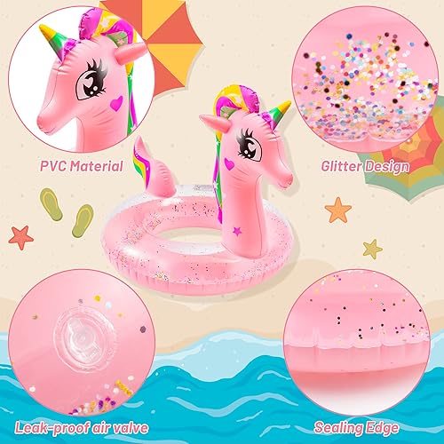 Miniatura 3 de Zainpe Flotador inflable de unicornio con purpurina para niños anillo de natación para verano al aire libre sala de agua tubo de balsa inflable