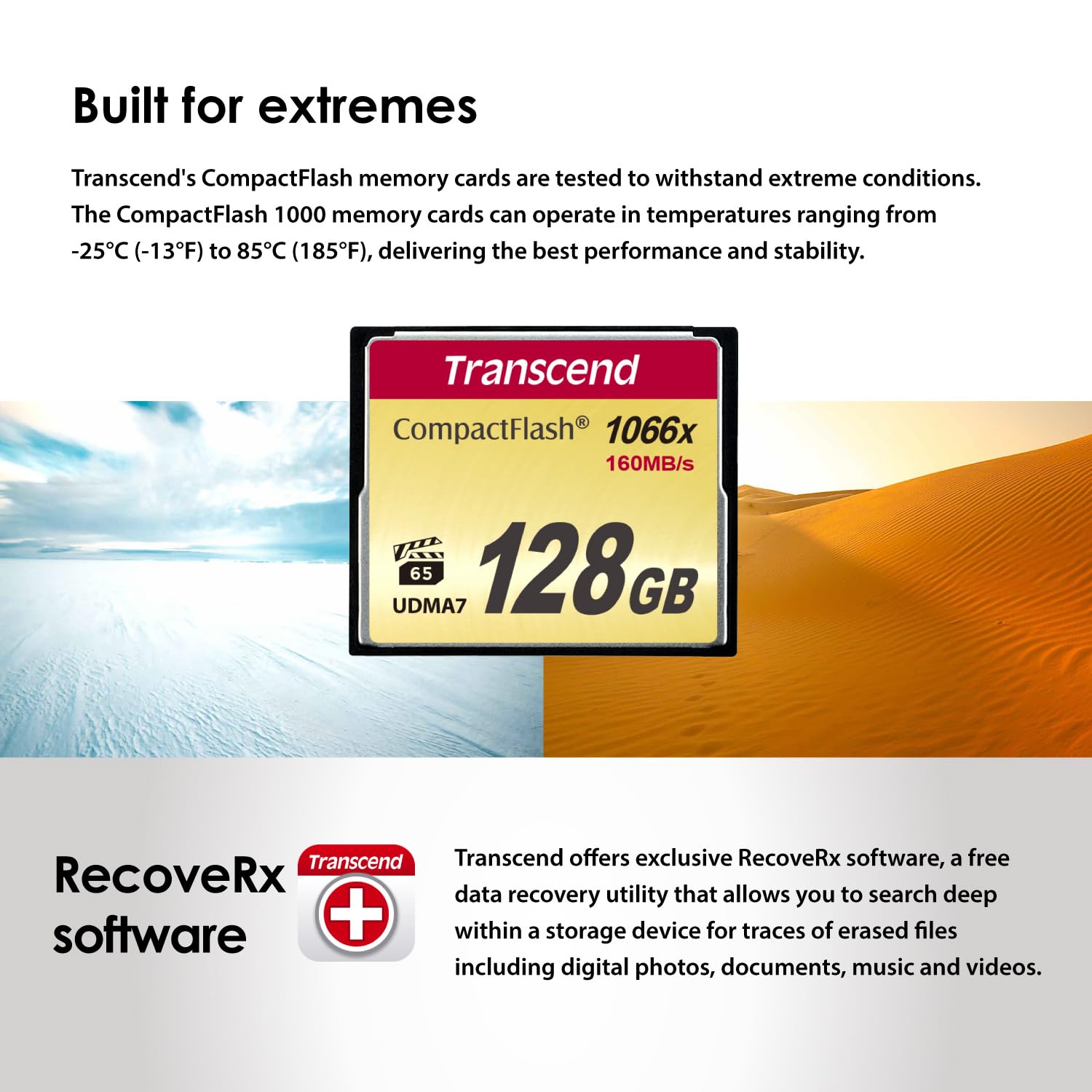 Transcend CF1000 CompactFlash 1000 Carte mémoire 16GB, jusqu'à 160/120 MB/s, modèle pour vidéo Full HD ultra haute résolution, 3D et 4K UHDTV - TS16GCF1000