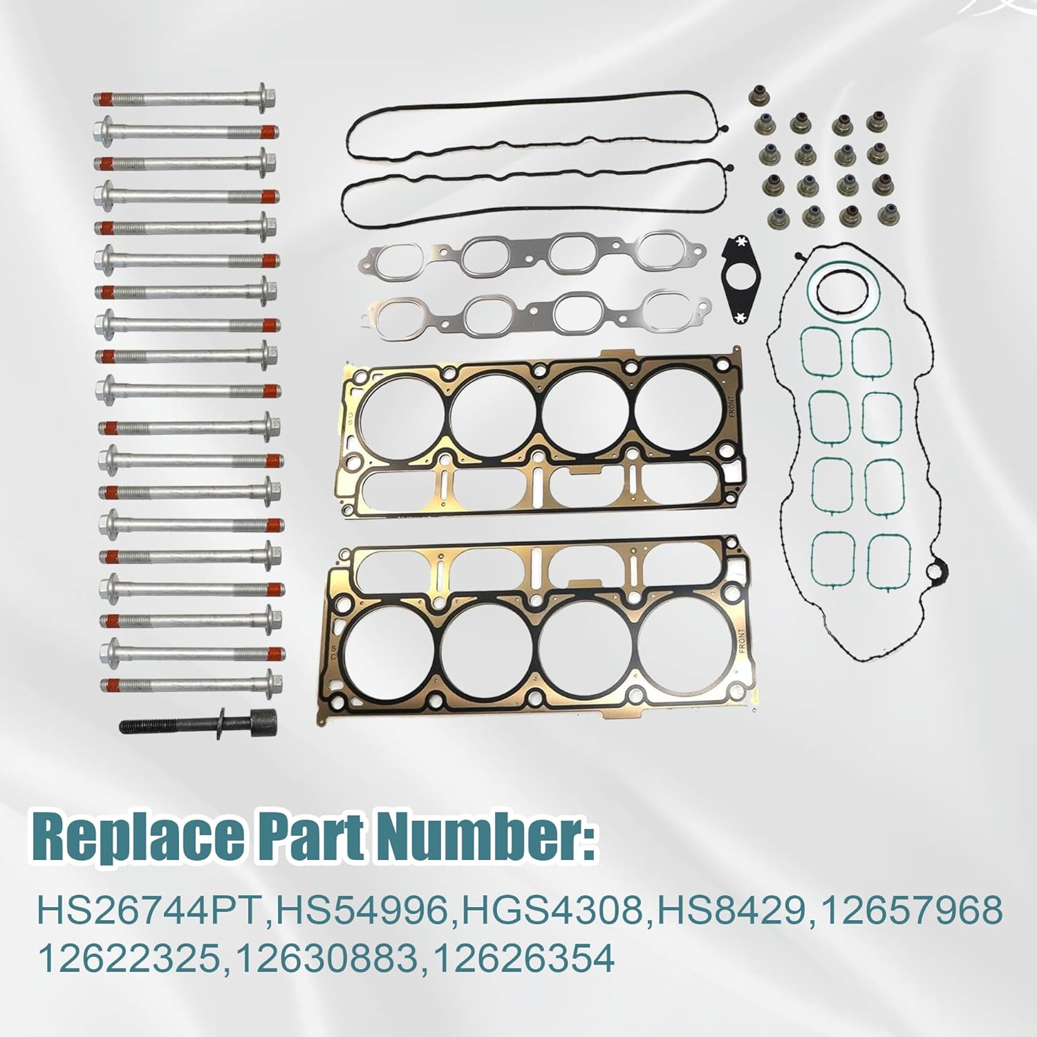 GXARTS HS26744PT Cylinder Head Gasket Set with Head Bolts ES73121 HGS4308 HS54996 Compatible with GMC Sierra Chevrolet Silverado 1500 Tahoe GMC Yukon XL Suburban Tahoe 5.3L V8 Engine 2014-2020