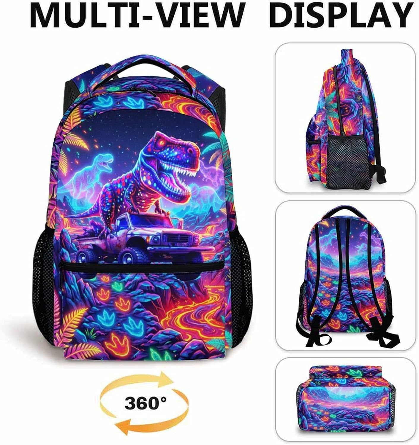Kids Boys Backpack Dinosaur Backpacks for School Casual Travel, Cool Truck Bookbag for Kindergarten Preschool Primary